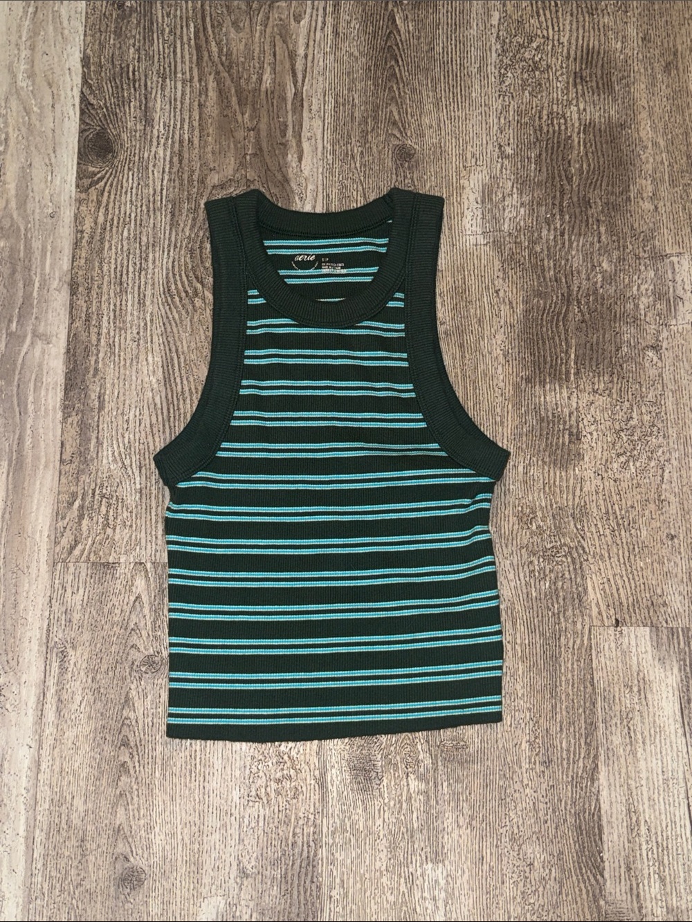 aerie Green and Teal Striped Ribbed Tank